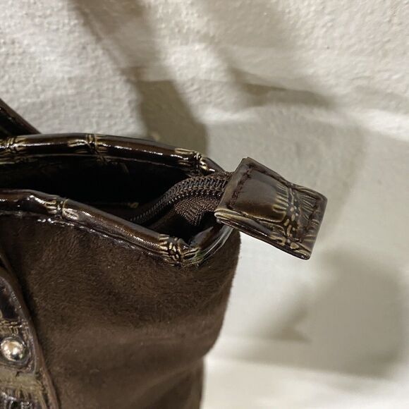 Sag Harbor Brown Lacquer Faux Crocodile Skin Handbag Purse Tote Silver Hardwear - Picture 6 of 15